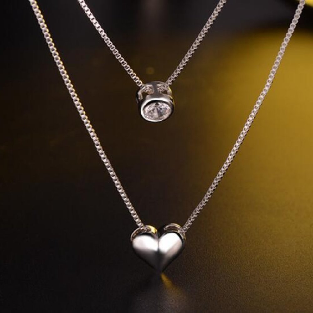 *NEW 925 Sterling Silver Diamond Heart Necklace B - Picture 7 of 8
